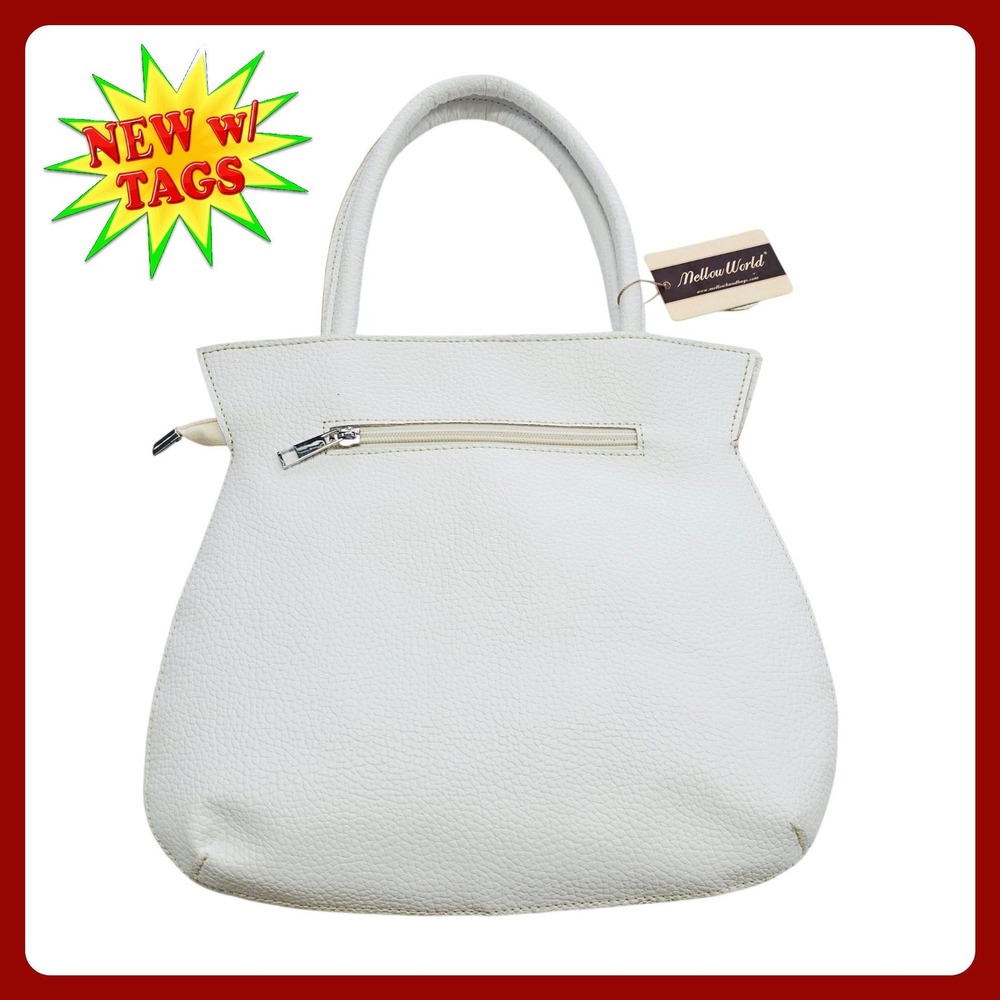 Mellow World White Pebble Faux Leather Satchel HB4210 Top Handle Bag